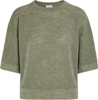 Brunello Cucinelli Metallic Fine-knit Sweater top - Khaki - S (UK8-10 / S)