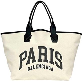 Balenciaga Black White Canvas Leather Tote Bag (Pre-Owned)