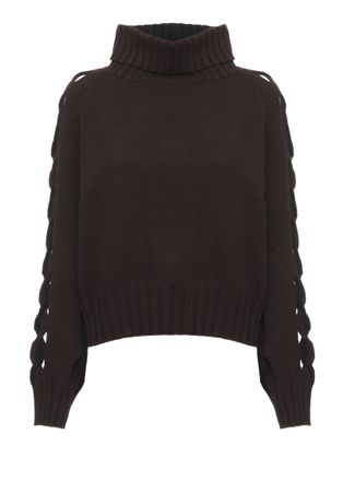D.exterior Brown Cut-Out Wool Cashmere Turtleneck Sweater