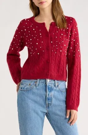 All in Favor Faux Pearl Embellished Sweater in Red at Nordstrom Rack, Size Medium