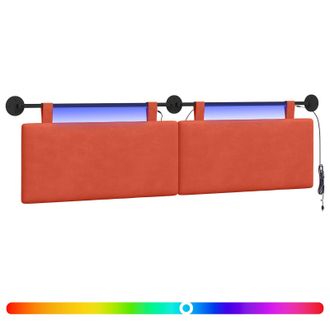 vidaXL Cabecero Colgante Con Luz Led Rojo Naranja Tela De Pana Vidaxl