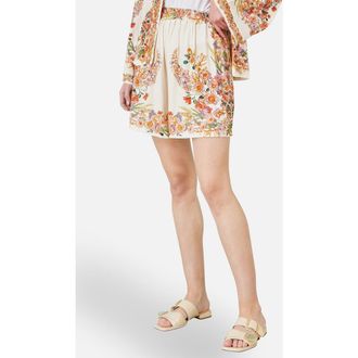 Yumi Viscose Floral Border Shorts in Ivory at Nordstrom, Size Medium