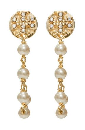 Tory Burch Moondance Faux Pearl & Chain Drop Earrings in Tory Gold /Pearl /Crystal at Nordstrom