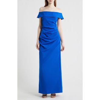 Vince Camuto Laguna Pleated Off the Shoulder Gown in Cobalt at Nordstrom, Size 10