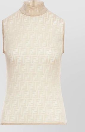 Fendi logo lace high-neck sleeveless top