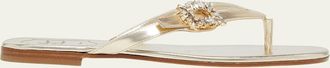 Roger Vivier Strass Buckle Metallic Leather Thong Sandals