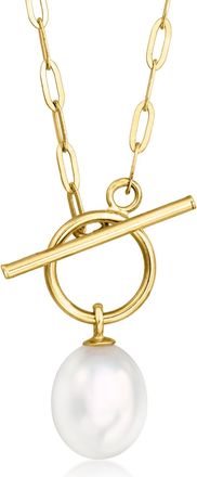 RS Pure by Ross-Simons 6-6.5mm Cultured Pearl Paper Clip Link Toggle Necklace in 14kt Yellow Gold