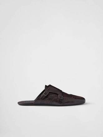 Prada brogue-detail leather mules - men - Calf Leather/Calf Leather/Calf Leather - 7.5 - Brown