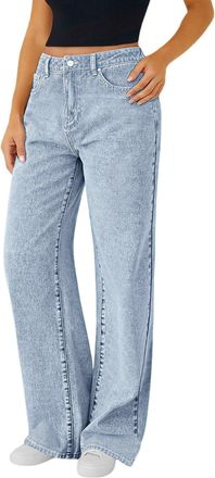 Generic Soft Denim Wide Leg Pants Women - Elasticated Waist Jeans No Zip | Breathable High Stretch Fabric | Curvy Fit Tummy Control Jeans | The Comfortable Je