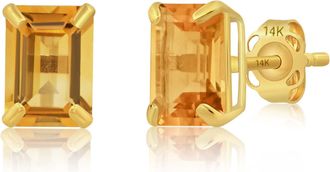 MAX + STONE 14k Yellow Gold Solitaire Emerald-Cut Gemstone Stud Earrings (7x5mm)