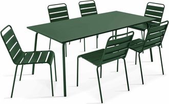 Oviala Conjunto mesa de jard&iacute;n y 6 sillas de metal verde bosque