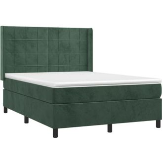 vidaXL Vidaxl - Cama Box Spring Colch&oacute;n Y Led Terciopelo Verde Oscuro 140x190cm