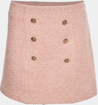 Maje Pink Tweed Button Detail Mini Skirt