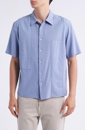 Rag & Bone Dalton Mixed Media Patchwork Short Sleeve Button-Up Shirt in Sky Blue at Nordstrom Rack, Size Xx-Large