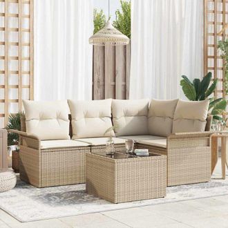 vidaXL Vidaxl - Conjunto De Sof&aacute; De Jard&iacute;n Con Coj&iacute;n 5 Pcs Beige Polirat&aacute;n