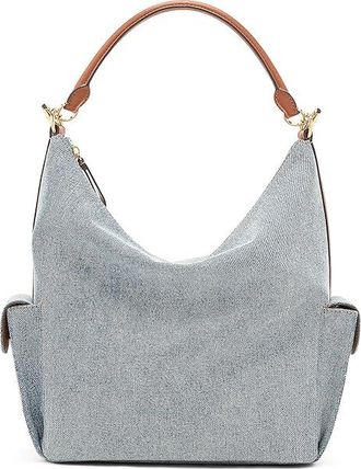 Lauren Ralph Lauren Washed Denim Large Blaike Shoulder Bag Shoulder Womens Handbags Blue/Lauren Tan, Leather