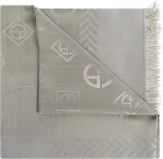 Giorgio Armani Sjaal met monogram - Heren - Zijden sjaals - Grijs - ONE Size - Wol - Accessoires