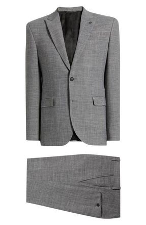 AllSaints Rawdon Slim Fit Grey M&eacute;lange Peak Lapel Suit at Nordstrom, Size 46 Regular