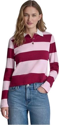 DKNY Lange Mouw Streep Polo - Dames - Polos - Roze - L - Katoen - Tops
