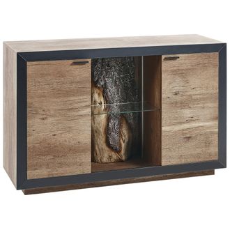 Beliani Aparador Led Madera Clara Negro 120 X 42 Cm Mdf 2 Puertas Armario Estantes Marana