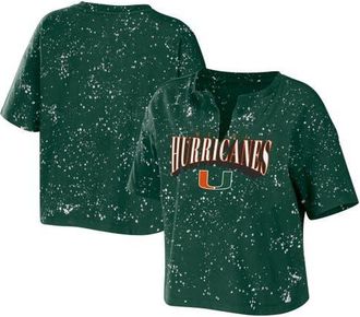 WEAR by Erin Andrews Womens WEAR by Erin Andrews Green Miami Hurricanes Bleach Wash Splatter Cropped Notch Neck T-Shirt at Nordstrom, Size Xx-Large