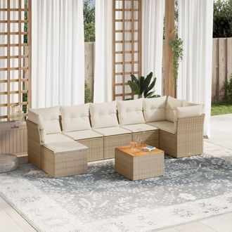 vidaXL Vidaxl - Juego De Sof&aacute;s De Jard&iacute;n Con Cojines Beige 8 Pzas Rat&aacute;n Pe