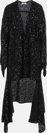 The Attico Black Sequin Button Front Asymmetric Cocktail Dress