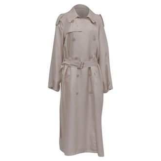 Frankie Shop Double-Breasted Belted trench Coat in Beige Silk