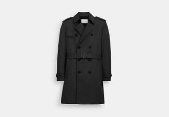 Coach Mens Trench Coat in Black, Size Small | Cotton