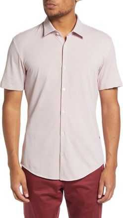 BOSS Ronn Slim Fit Geo Print Short Sleeve Button-Up Shirt in Dark Red at Nordstrom Rack, Size Xx-Large