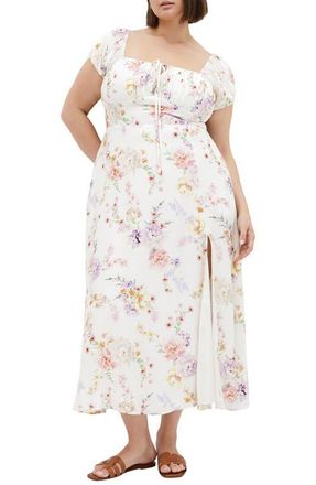 City Chic Abbigail Print Puff Sleeve Maxi Dress in Flirty Floral at Nordstrom, Size Xxxs