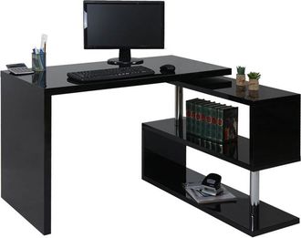 Hhg nunca usado] Escritorio esquinero de diseño 194, escritorio de oficina, alto brillo giratorio 120x60cm, negro