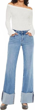 Kancan Mid Rise Wide Flare Cuff Western Jeans In Medium Wash