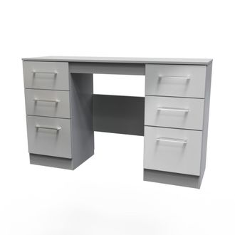Welcome Furniture Wellington Ready Assembled Double Pedestal Desk with 6 Drawers - Uniform Matt & Dusk Grey - Welcome Furniture | TJ Hughes