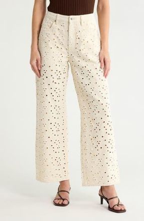 Vigoss Eyelet Embroidered Straight Leg Jeans in Ecru at Nordstrom Rack, Size 24