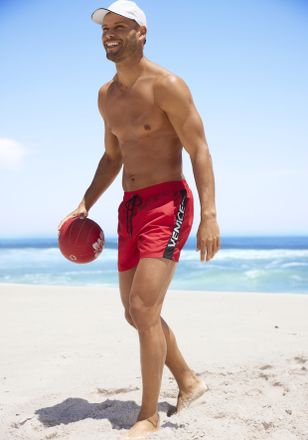 Venice Beach Badeshorts VENICE BEACH, Herren, Gr. XXL (58/60), N-Gr, rot, Microfaser, Recycling-Polyester, unifarben mit Farbeinsatz, Badehosen Badeshorts, mit gro