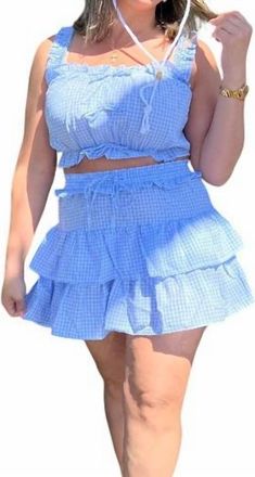 Iris Tank & Skirt Set In Blue Plaid