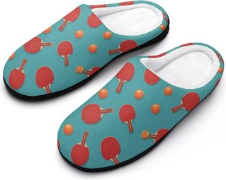 Generic Ping Pong Sports Pattern Mens House Slippers Memory Foam Washable Cotton Slip on Home Shoes