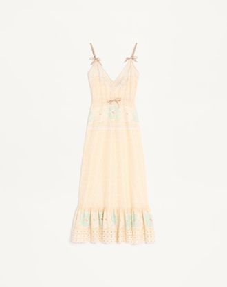 Valentino Abito Midi In Sangallo Fleur A Jours Fiori Donna AZZURRO/GIALLO 36