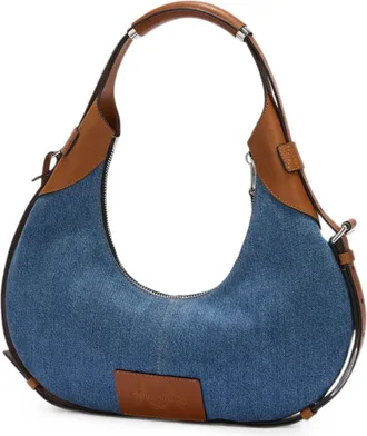 Moschino Blue Silk-Blend Leather Accent Handbag