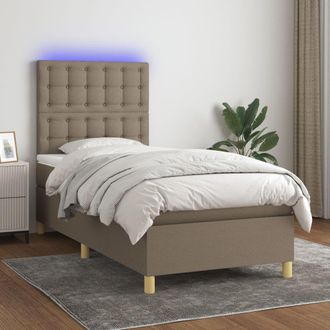 vidaXL Vidaxl - Cama Box Spring Colch&oacute;n Y Luces Led Tela Gris Taupe 100x200 Cm