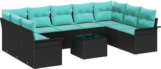 vidaXL Conjunto De Sof&aacute; De Jard&iacute;n 10 Uds. Negro Rat&aacute;n Sint&eacute;tico Vidaxl