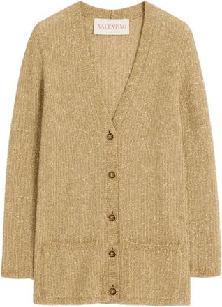 Valentino Metallic Gebreide V-Hals Cardigan - Dames - Vesten - Geel - S - Polyester - Truien & Vesten