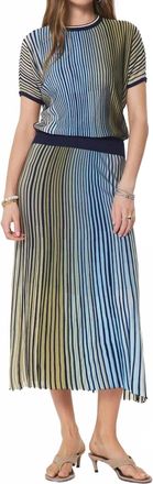 Current Air Striped Dolman Sleeve Sweater And Midi Skirt Set In Green Blue Multi
