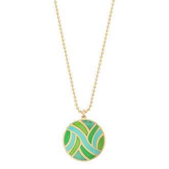 Jessica Elliot Womens Large Round Enameled swirl Pendant Necklace In Vermeil/turquoise