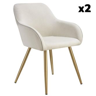 TecTake 2 Sillas de comedor con dise&ntilde;o de pana 58 x 62 x 82 cm crema/oro