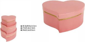 Trade Shop Trade Shop - Set 3 Pcs Cajas De Regalo Varios Tama&ntilde;os Matryoshka Forma De Coraz&oacute;n Torcido Rosa 71933