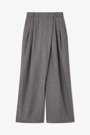 Ganni Grey Stripe Cross-over Pants - Size 32 Wool