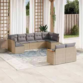 vidaXL Set De Sof&aacute;s De Jard&iacute;n 9 Pzas Con Cojines Rat&aacute;n Sint&eacute;tico Beige Vidaxl