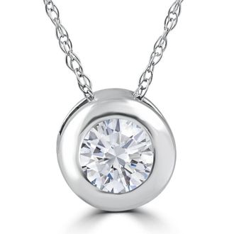 Pompeii3 1/4Ct Diamond Solitaire Pendant Womens 14k White Gold Bezel Pendant Lab Grown